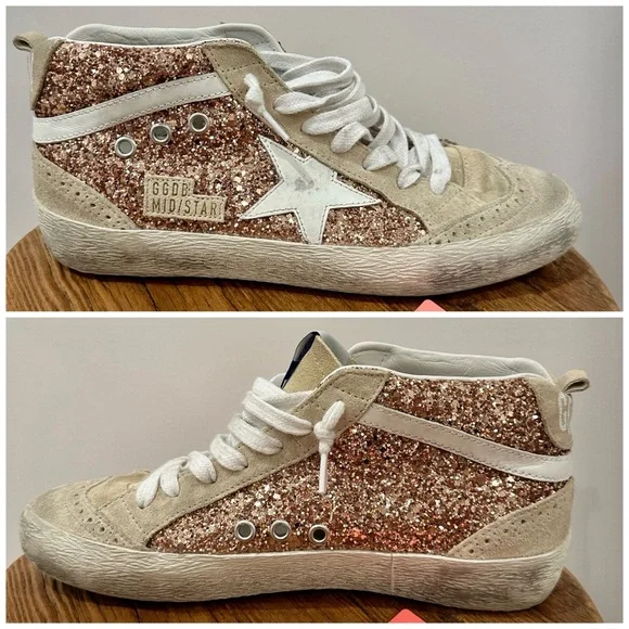 Golden Goose Rose Gold Glitter MidStars sz 38 - Picture 7 of 11